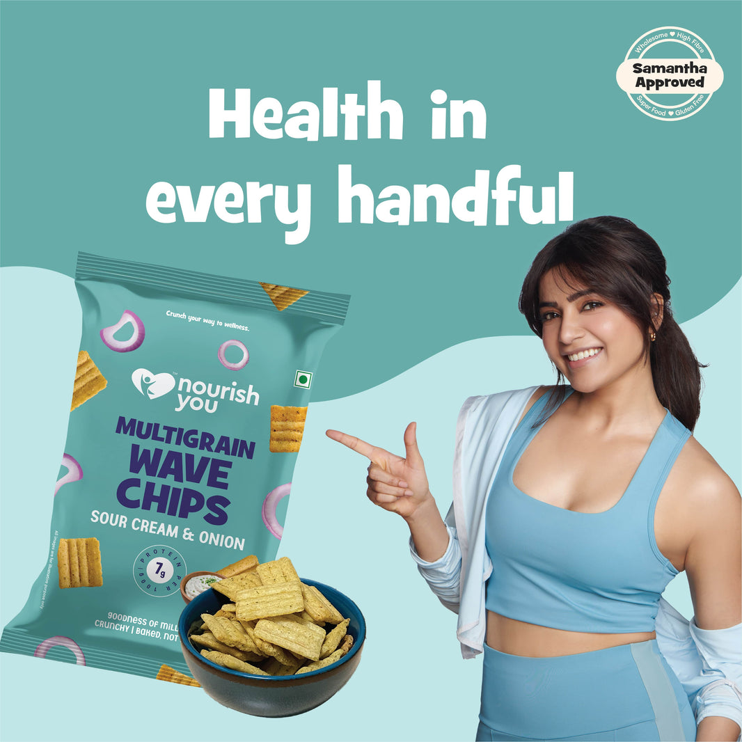 Nourish You Multigrain Wave Chips, Sour Cream & Onion 60g | Healthy Baked Snacks-60g