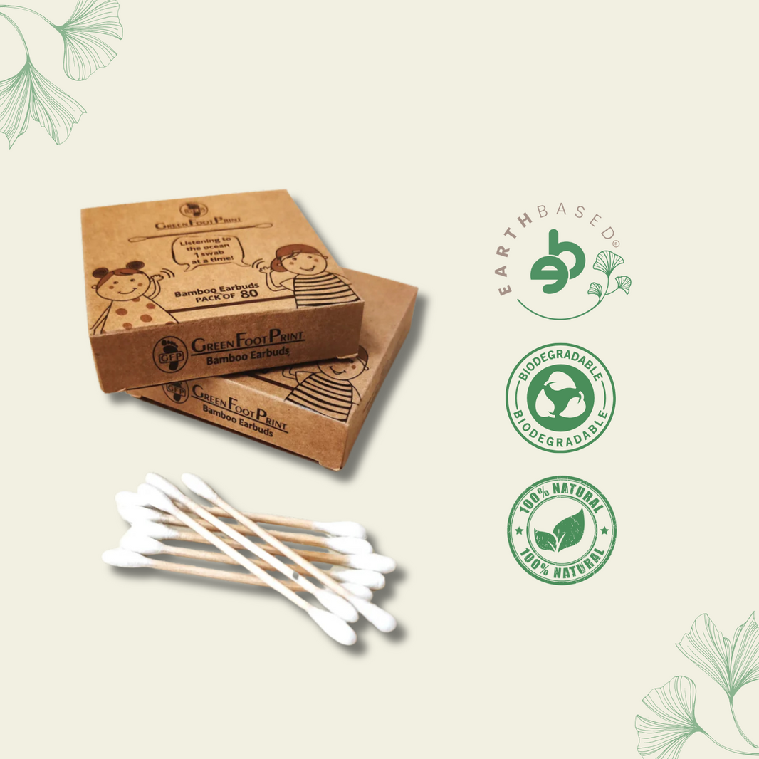 Green Foot Print Bamboo Earbuds/ Ear Swabs - Pack of 80 x 2