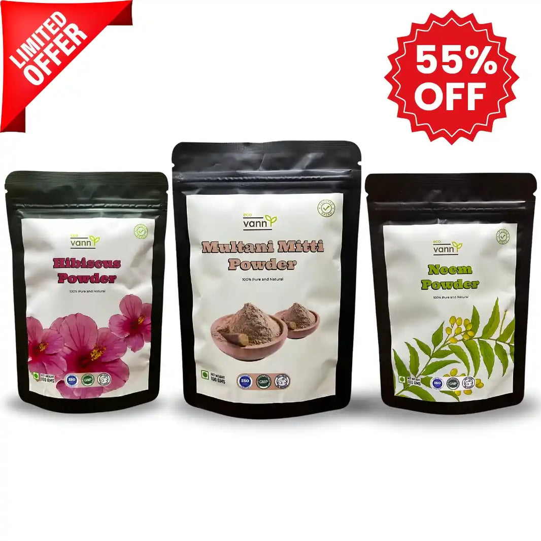 1720162874-main-2_Natural Beauty Trio: Multani Mitti, Hibiscus, and Neem Leaf Powder