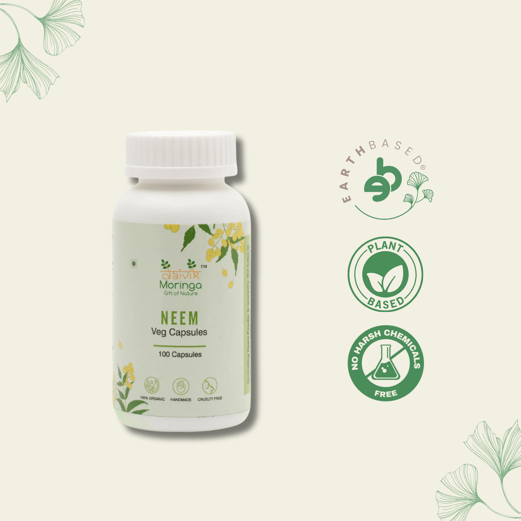 Daivik Moringa Neem Veg Capsules | 100% Natural | Detox, Skin Care, Anti Inflammatory | 100 Caps Each