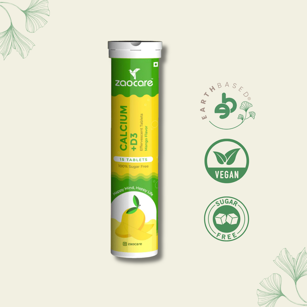 Zaocare Calcium & Vitamin D3 Effervescent Tablets | For Bone, Teeth & Muscle Health | 100% Vegan