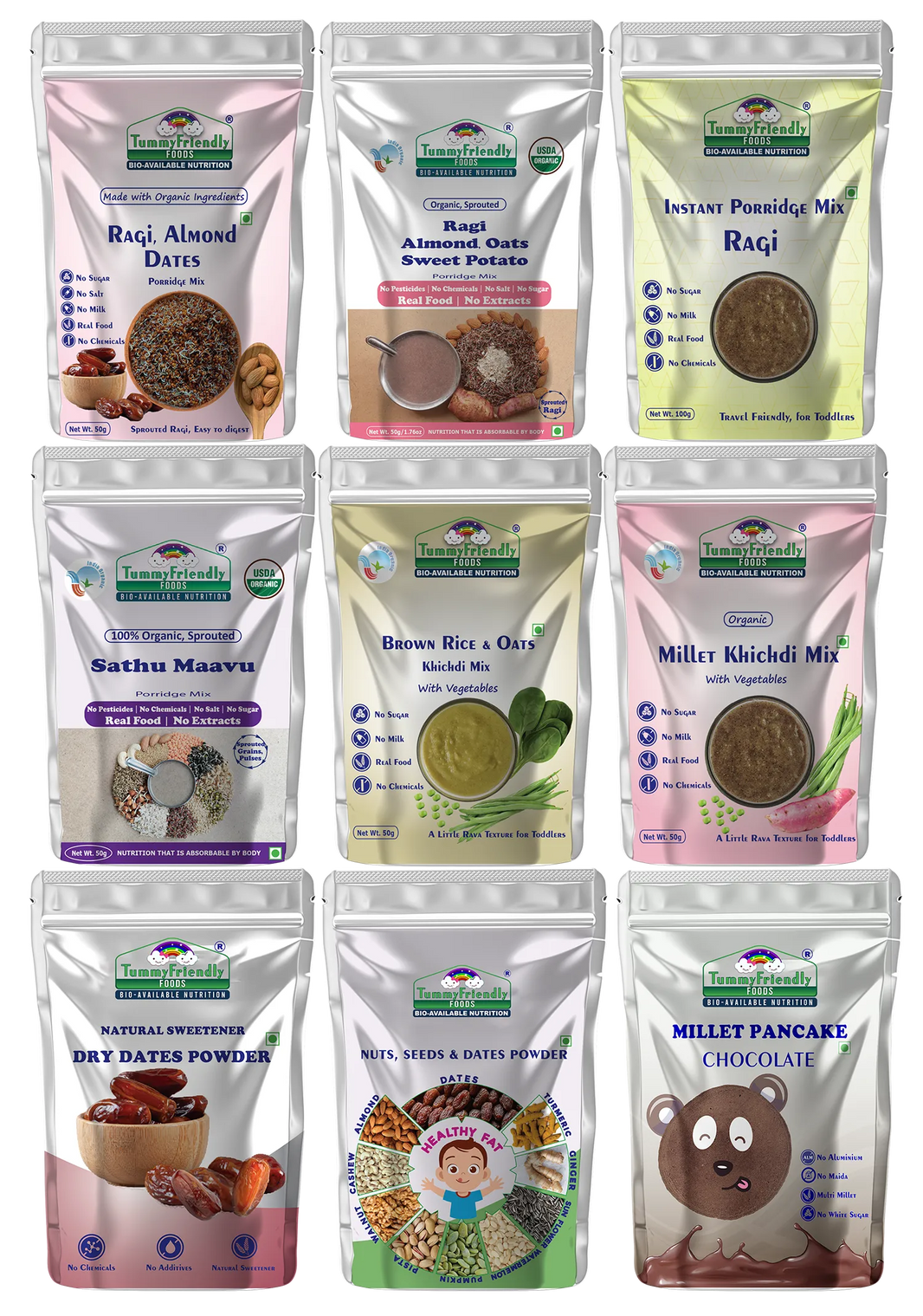 TummyFriendly Foods CertifiedOrganic Baby Food For Toddlers 1+ Year, Dry Fruits Powder for Baby Kids Cereal (500 g, Pack of 9, 12+ Months)