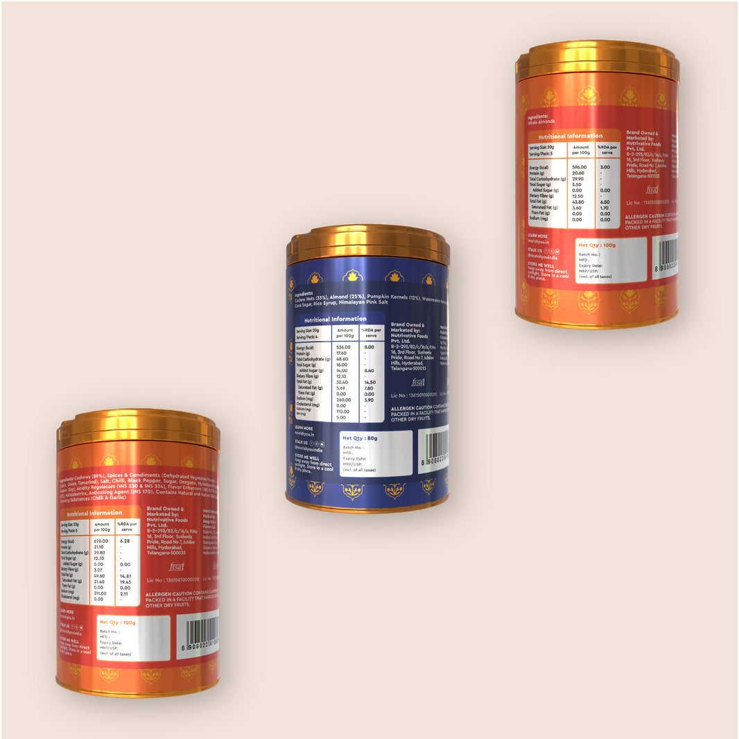 Nourish You The Diwali Luxe – Kalamkari Katha | Premium Festive Diwali Dry fruits gift Hamperr | Heritage Kalamkari Jars with Peri Peri Cashew, Plain Almonds & Cashew Clusters | Plant Based | Gluten Free | Refined Sugar Free