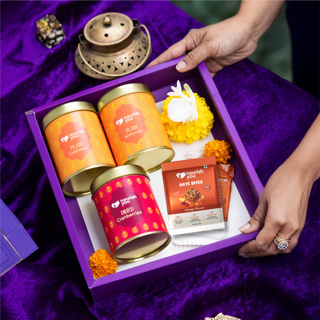 Nourish You Shuddh Utsav Diwali Dry fruits gift Hamper – Amethyst Dwaar | Almonds, Cashews, Dried Cranberries & Date Bites | Preservative-Free Festive Gift Box | Healthy Diwali Gifting