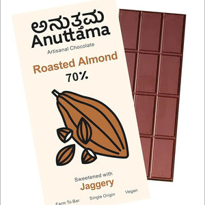 Anuttama Roasted Almond Chocolate | 62% Cocoa , Best Vegan Chocolate, Sugar Free, No Artificial Flavours, Lectin Free, Natural Chocolate Bar (2X50Gm Pack Of-2) | earthbased.in | 02