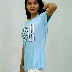 Best Night Dress | Chillax Print Air Blue T-shirt & Tofu Pant Night Dress | earthbased.in | 02
