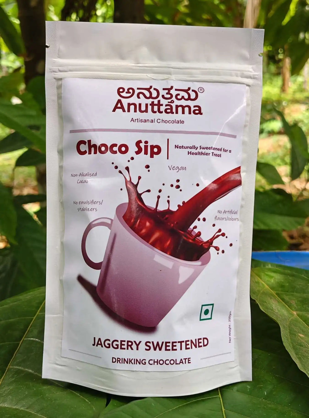 Choco Sip (Drinking chocolate powder) | Chocolatey Drink | Non-Alkalized | Vegan & Gluten-Free | No Preservatives/Flavors/colors | Single Origin | Jaggery Sweetened by Anuttama | earthbased.in | 01