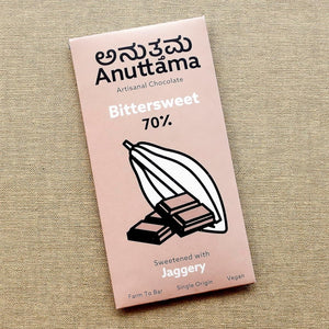 Dark Chocolate Bar | 70% Cocoa | Natural Jaggery Sweetened | Handmade Chocolate | Dark Chocolate Sugar Free | Vegan Chocolate | Natural Chocolate Bar | Packof 2 by Anuttama | earthbased.in | 01