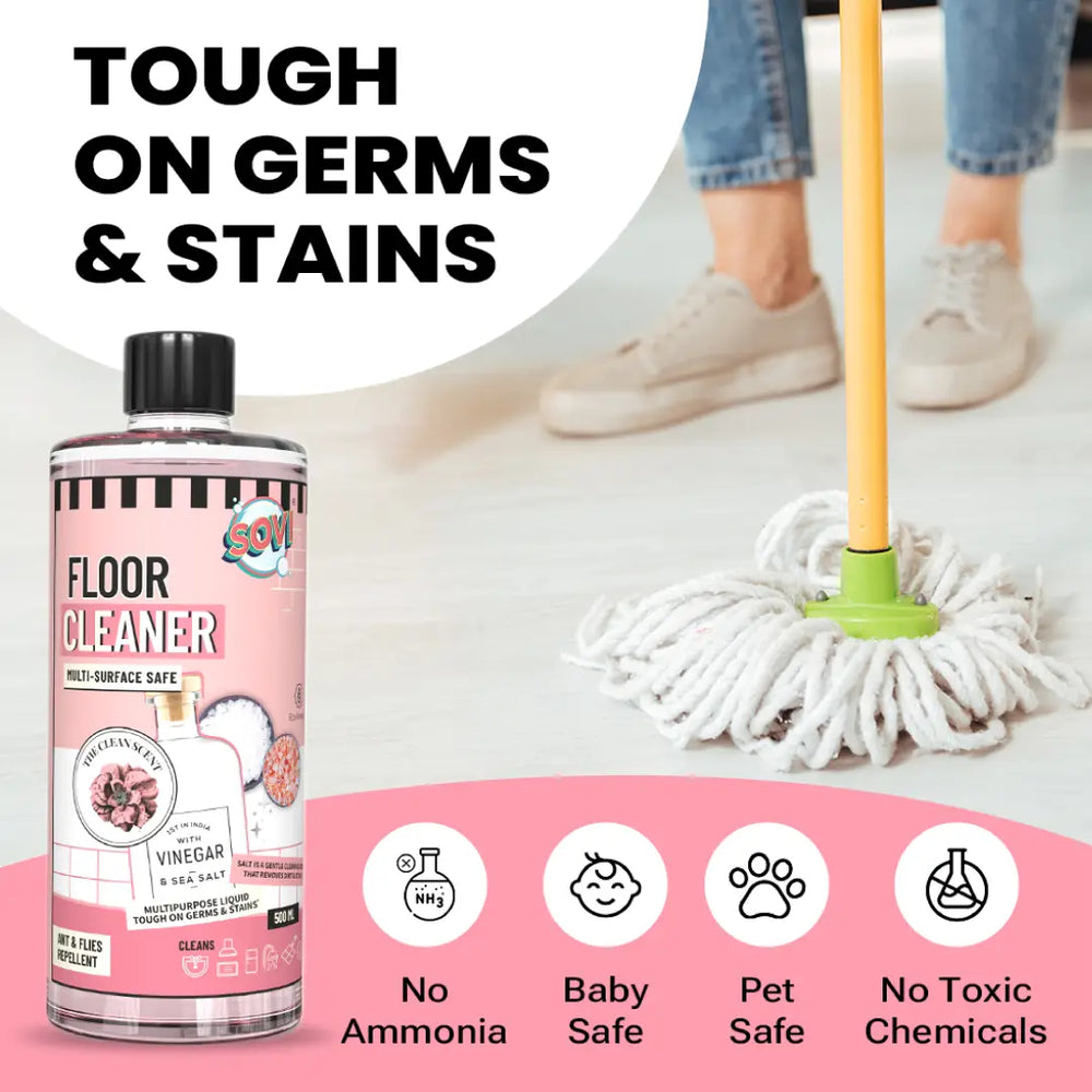 BESTSELLER CLEANING KIT - FLOOR CLEANER, SOVI® DISHWASH LIQUID, TYDIBOWL® TOILET CLEANER, GLASS CLEANER GUIDELINE - 3