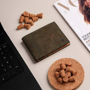 Kakapo Bifold Cork Wallet - Olive Green | Clan Earth | earthbased.in | 01