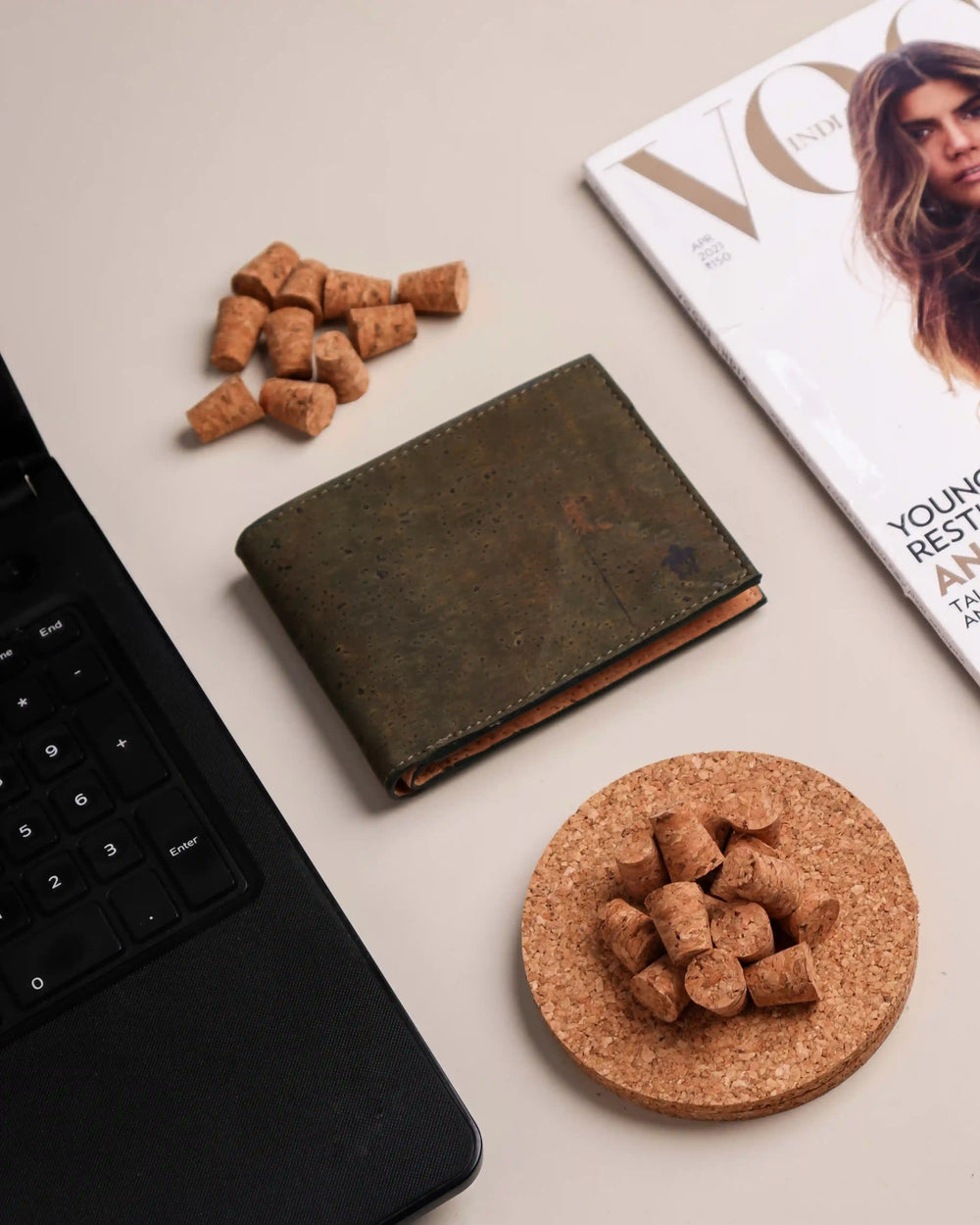 Kakapo Bifold Cork Wallet - Olive Green | Clan Earth | earthbased.in | 01