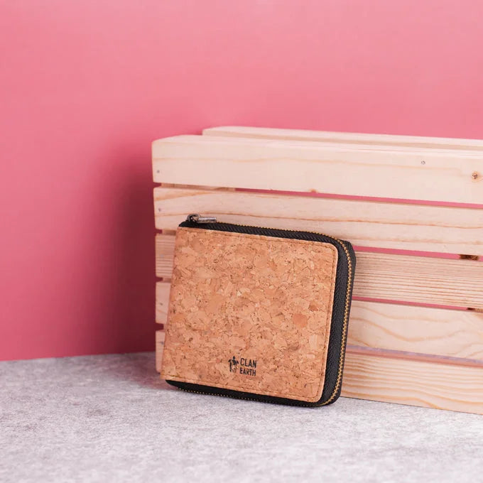 Kiwi Cork Zip Wallet - Tan | Clan Earth | Earthbased.in | 01