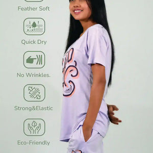 NightWear-I'm Not Scared of the Dark T-shirt & Shorts Set in Pastel Lilac | Playout | earthbased.in | 03