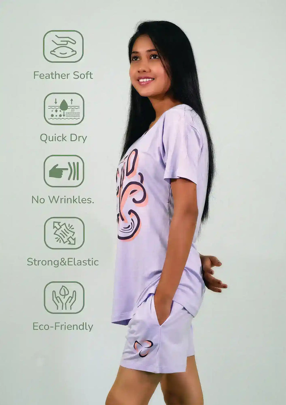 NightWear-I'm Not Scared of the Dark T-shirt & Shorts Set in Pastel Lilac | Playout | earthbased.in | 03
