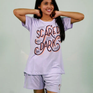 NightWear-I'm Not Scared of the Dark T-shirt & Shorts Set in Pastel Lilac | Playout | earthbased.in | 04