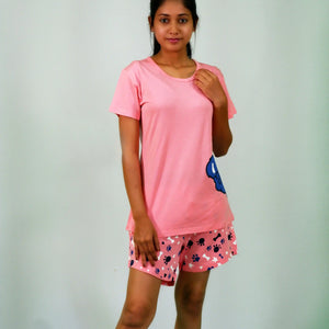 NightWear-Koala Print T-shirt & Shorts Set in Salmon Rose | Playout | earthbased.in