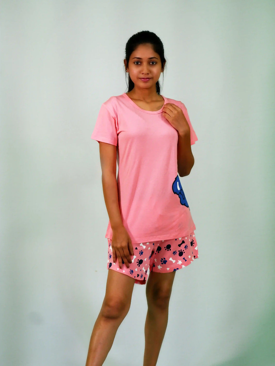NightWear-Koala Print T-shirt & Shorts Set in Salmon Rose | Playout | earthbased.in