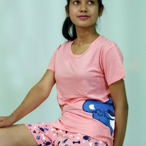 NightWear-Koala Print T-shirt & Shorts Set in Salmon Rose | Playout | earthbased.in
