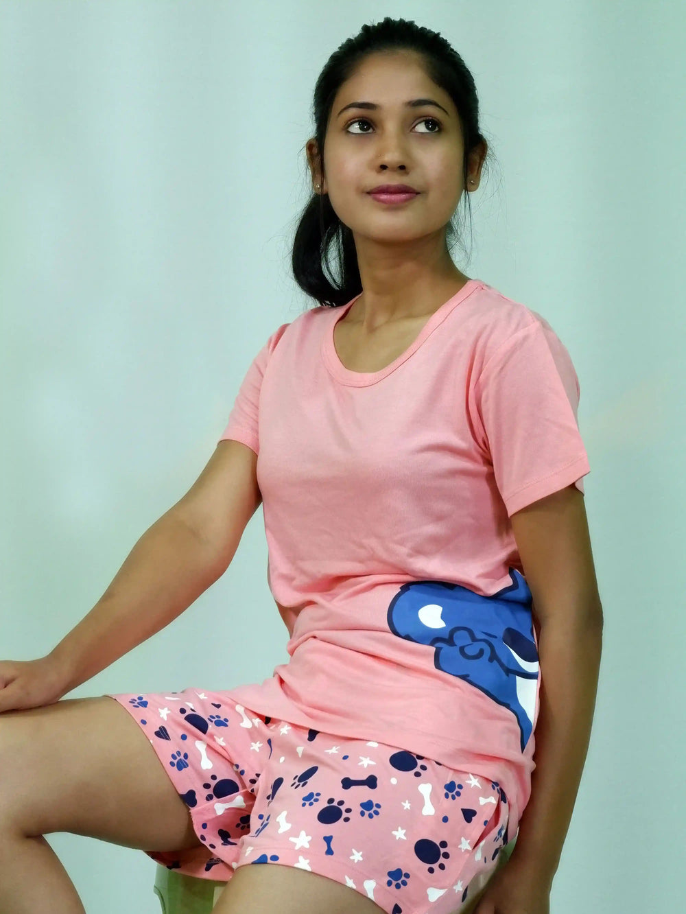 NightWear-Koala Print T-shirt & Shorts Set in Salmon Rose | Playout | earthbased.in
