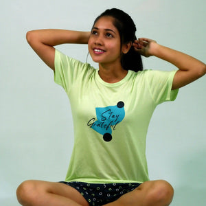Stay Graceful Lettuce Green T-shirt & Salute Navy Shorts Set | Playout | earthbased.in