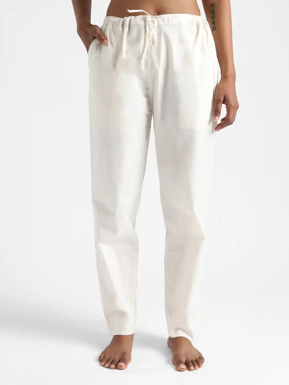 Organic_Cotton & Natural Dyed  Apparel-Earthbased.in_Womens Raw White Color Slim Fit Pants_01