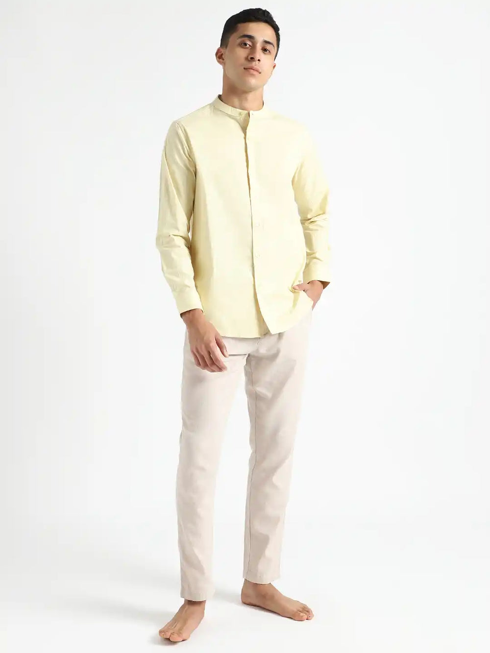 Organic Cotton & Naturally Dyed Apparel-Earthbased.in_ Mens Round Neck Lemon Yellow Shirt_010