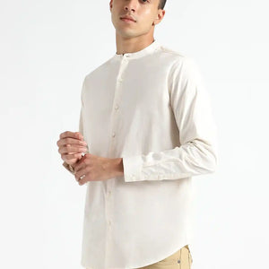 Organic Cotton & Naturally Dyed Apparel-Earthbased.in_ Mens Round Neck Light Cream Shirt _01