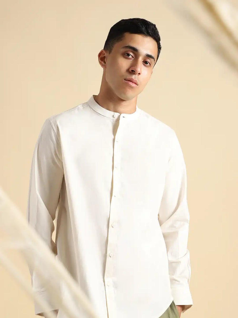 Organic Cotton & Naturally Dyed Apparel-Earthbased.in_ Mens Round Neck Light Cream Shirt _010