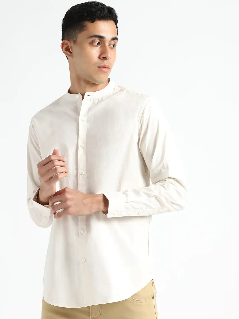 Organic Cotton & Naturally Dyed Apparel-Earthbased.in_ Mens Round Neck Light Cream Shirt _03