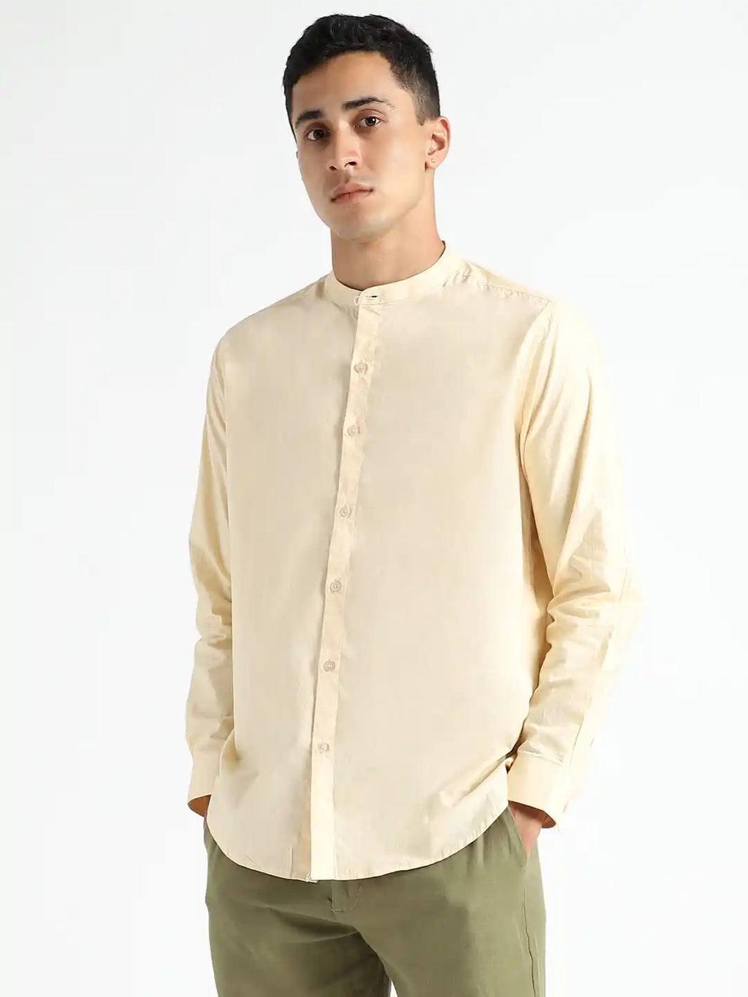 Organic Cotton & Naturally Dyed Apparel-Earthbased.in_ Mens Round Neck Pale Apricot Shirt_01