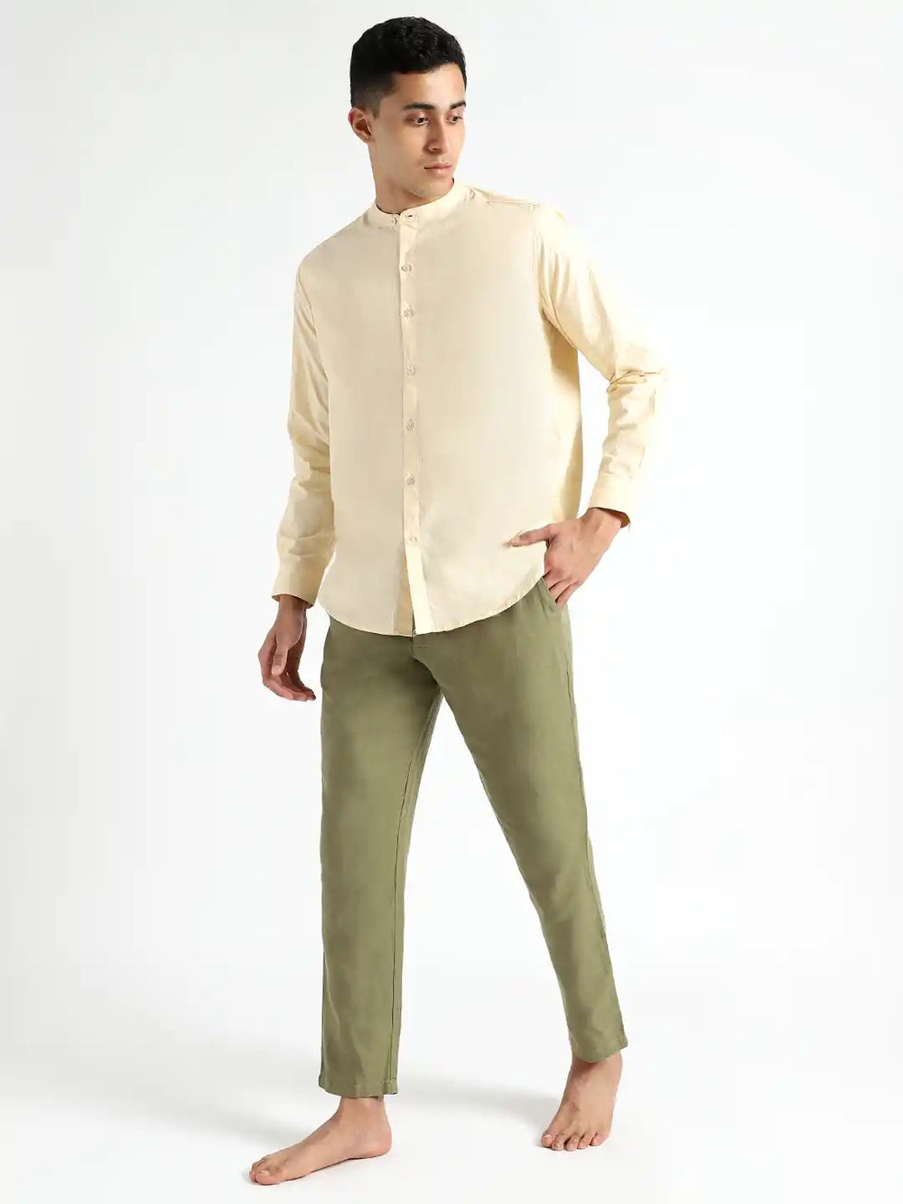 Organic Cotton & Naturally Dyed Apparel-Earthbased.in_ Mens Round Neck Pale Apricot Shirt_02