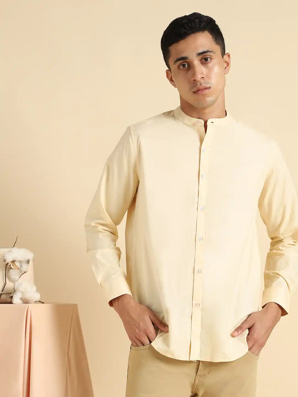 Organic Cotton & Naturally Dyed Apparel-Earthbased.in_ Mens Round Neck Pale Apricot Shirt_08