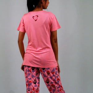 Stay Positive T-shirt & Pant Night Dress in Salmon Rose | Playout | earthbased.in | 04