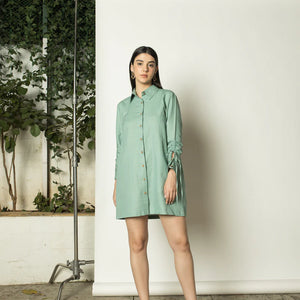 Sustainable Clothing | Ruched Sleeves Shirt Dress | Anushe Pirani | earthbased.in | 01