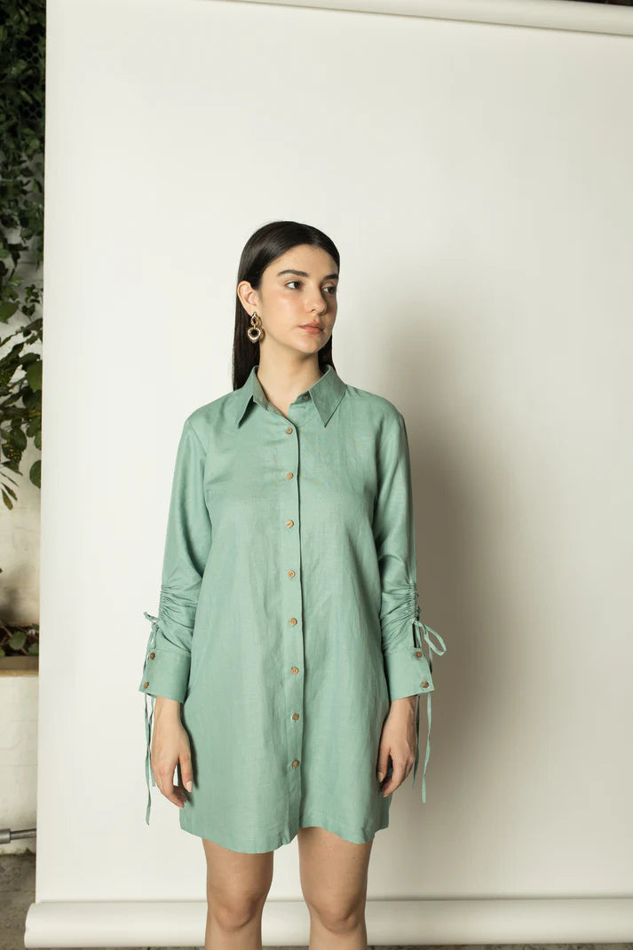 Sustainable Clothing | Ruched Sleeves Shirt Dress | Anushe Pirani | earthbased.in | 07