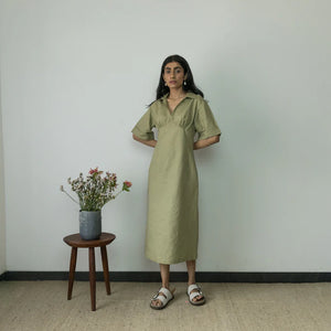 WIDE SLEEVE COLLARED MIDI | Anushe Pirani | Best Sustainable Clothing for Women  | earthbased.in | 01