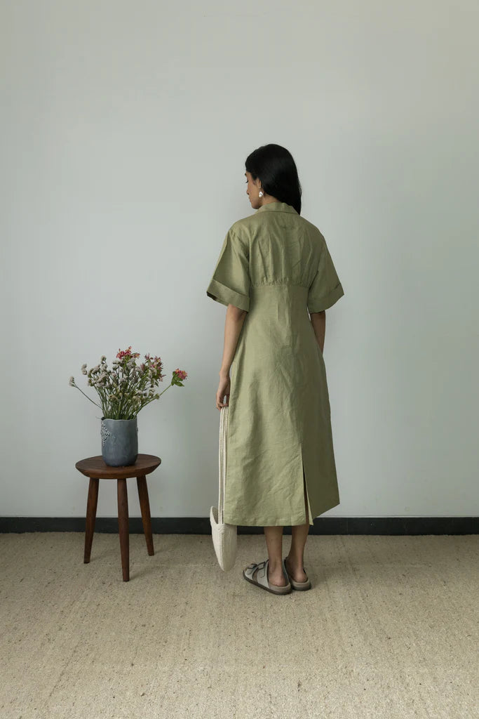 WIDE SLEEVE COLLARED MIDI | Anushe Pirani | Best Sustainable Clothing for Women  | earthbased.in | 02