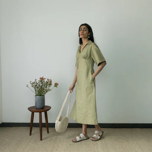 WIDE SLEEVE COLLARED MIDI | Anushe Pirani | Best Sustainable Clothing for Women  | earthbased.in | 04