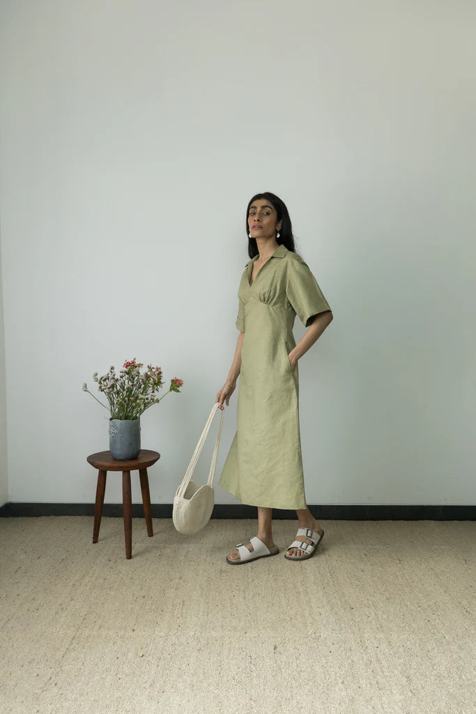 WIDE SLEEVE COLLARED MIDI | Anushe Pirani | Best Sustainable Clothing for Women  | earthbased.in | 04