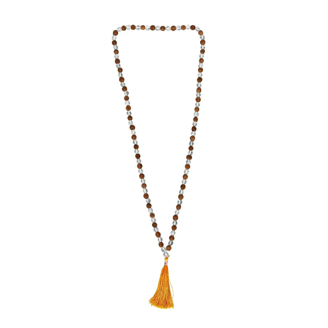 Clear Quartz & Rudraksha Certified Gemstone Mala