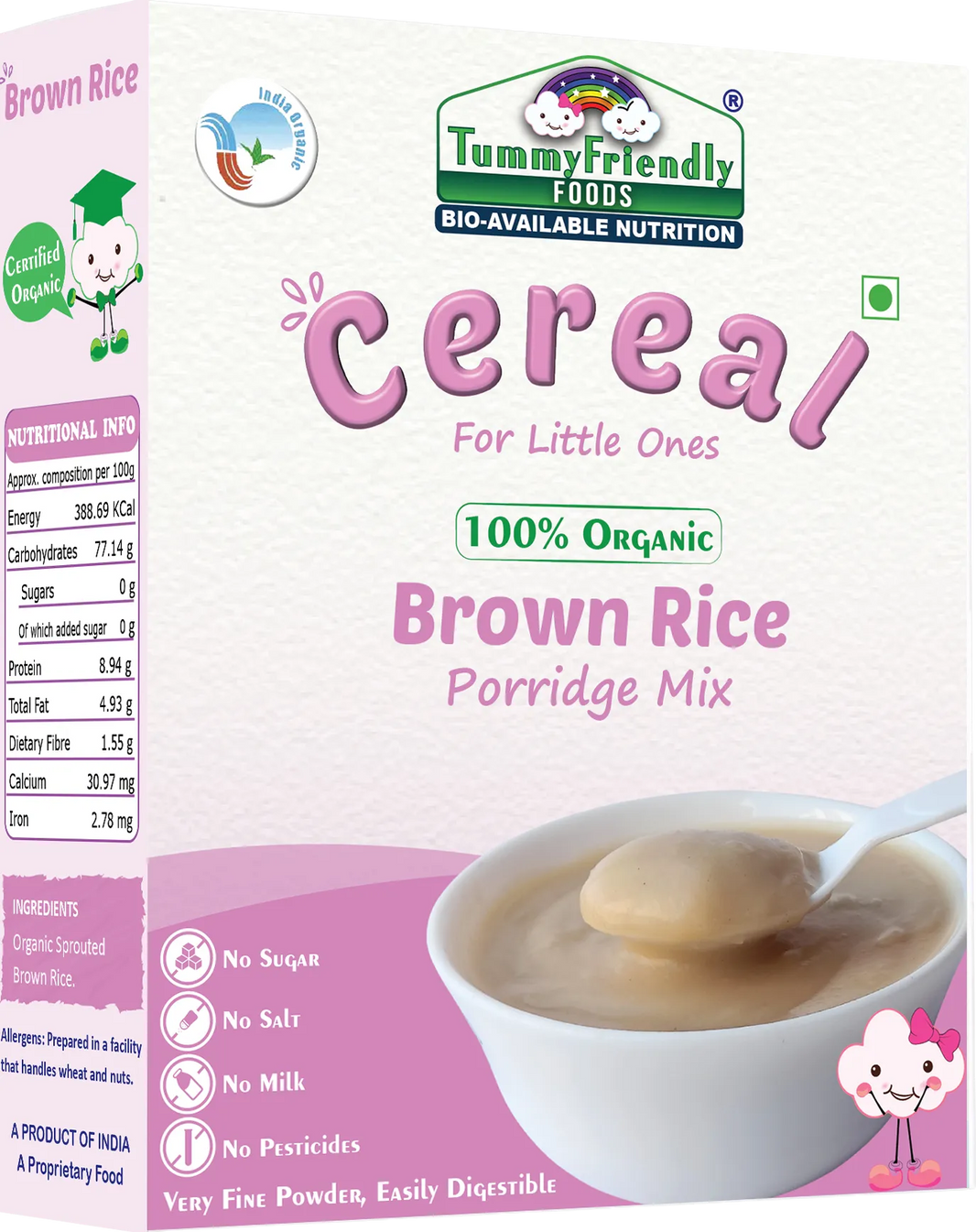 TummyFriendly Foods Certified 100% Organic Sprouted Brown Rice Porridge Mix | Organic Baby Food for 6 Months Old | Excellent Weight Gain Baby Food| Made of Sprouted Whole Grain Brown Rice | 200g Cereal (200 g, 6+ Months)