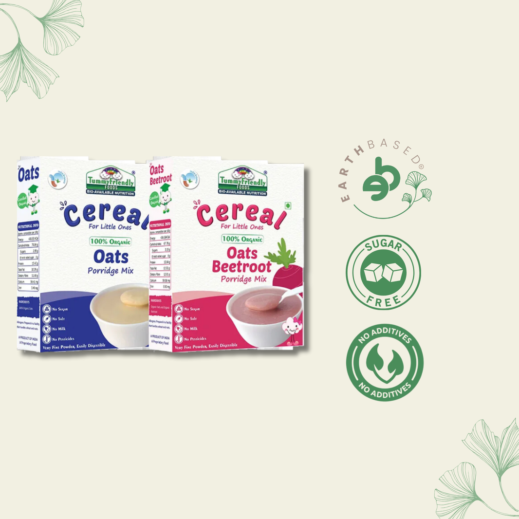 TummyFriendly Foods Certified 100% Organic Oats and Organic Oats, Beetroot Porridge Mixes , Organic Baby Food for 6 Months Old , Rich in Beta-Glucan, Protein & Fibre , 200g Each, 2 Packs Cereal (400 g, Pack of 2)