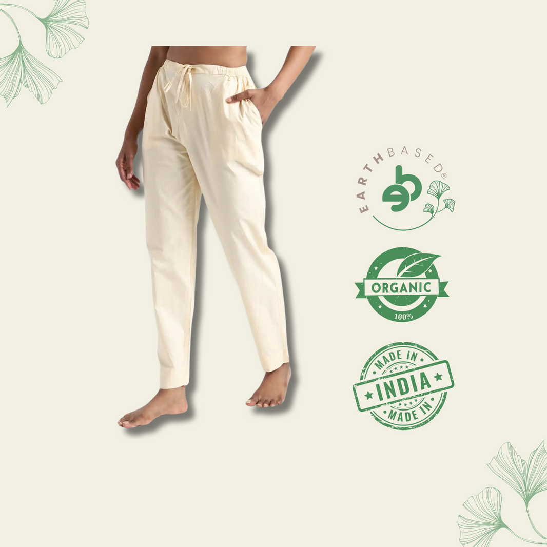 Organic Cotton & Natural Dyed Womens Rust Cream Color Slim Fit Pants by Livbio