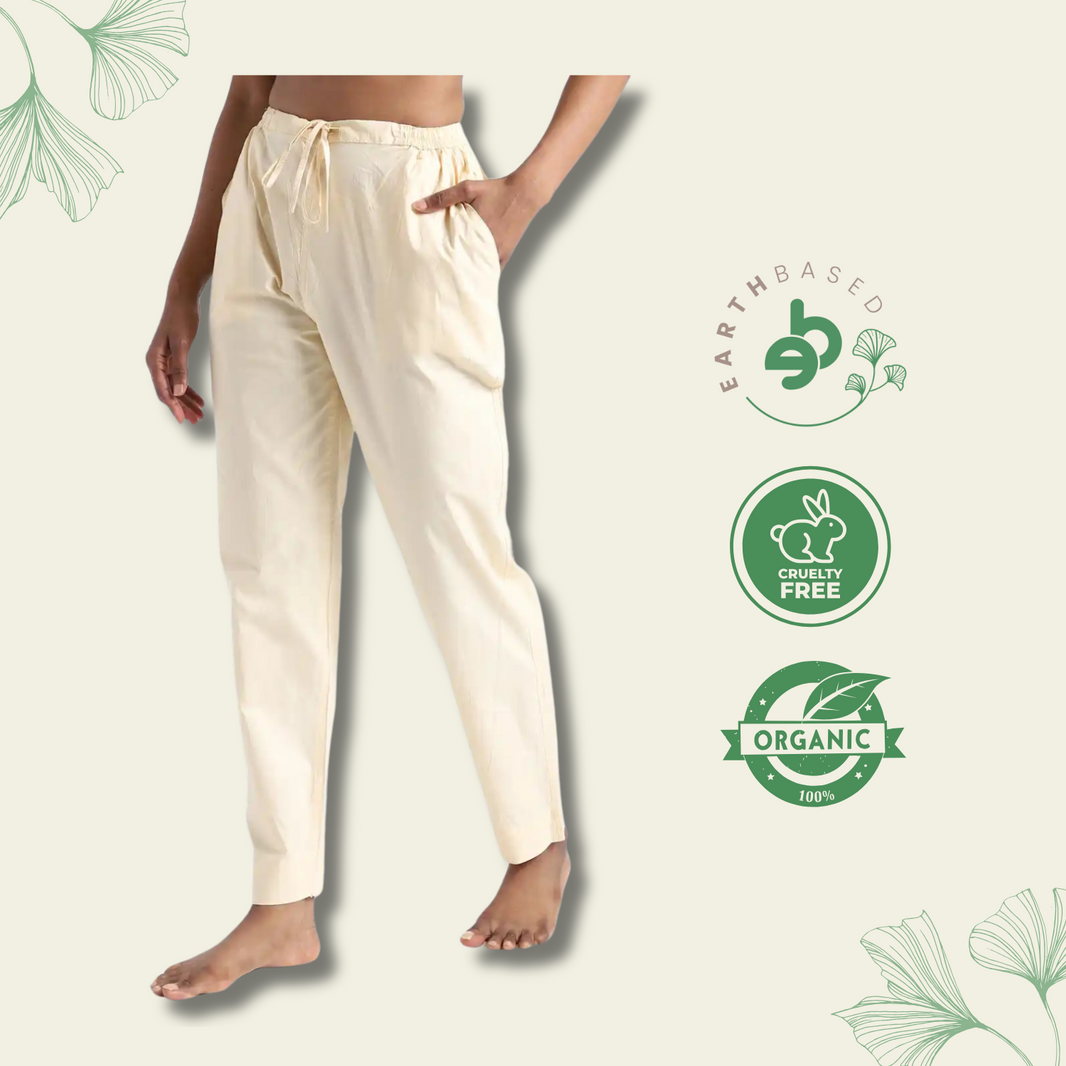 Organic Cotton & Natural Dyed Womens Rust Cream Color Slim Fit Pants by Livbio