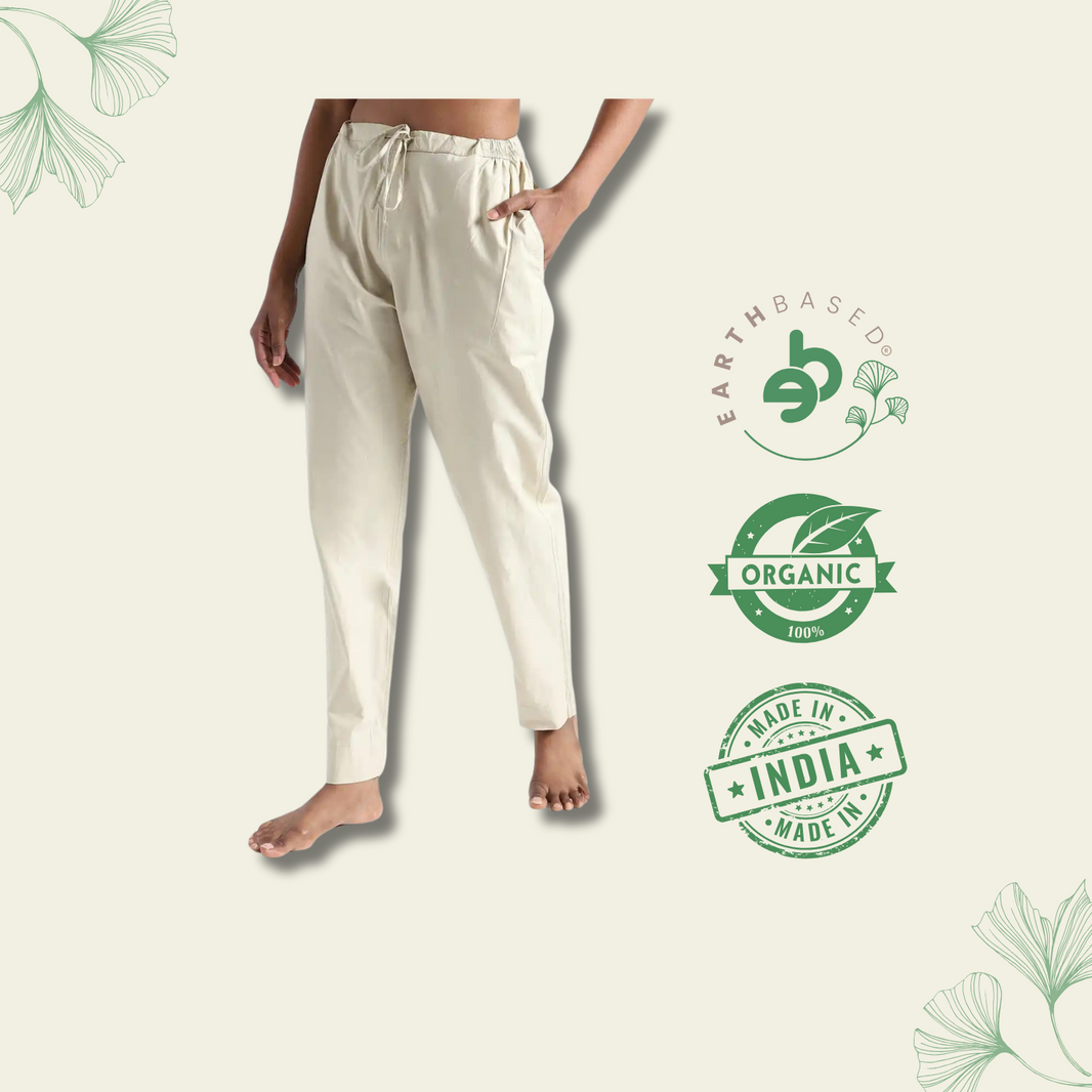Organic Cotton & Natural Dyed Womens Henna Green Color Slim Fit Pants by Livbio