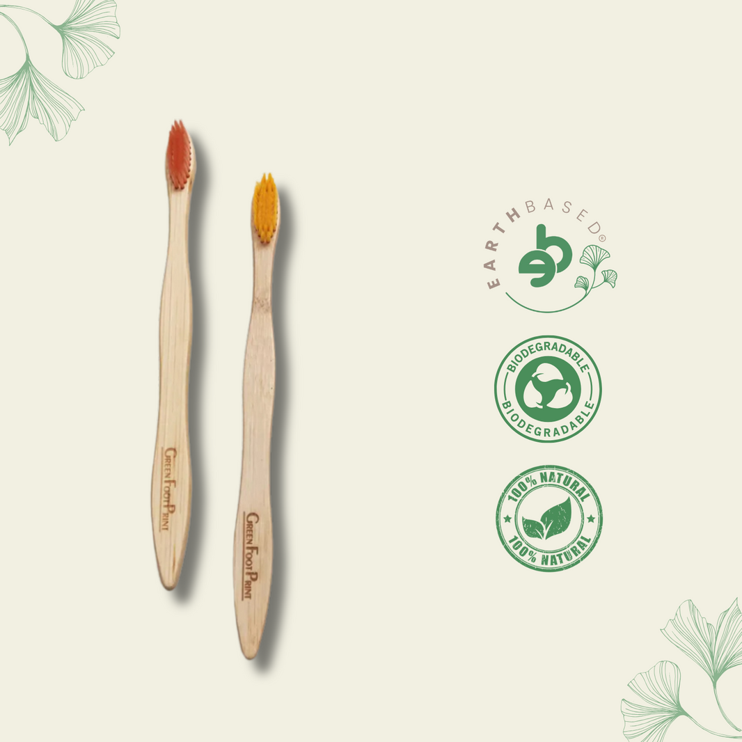 Natural Bamboo Toothbrush - Pack of 2 & Bamboo Earbuds / swabs - Pack of 80