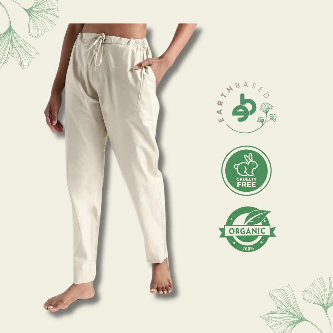 Organic Cotton & Natural Dyed Womens Henna Green Color Slim Fit Pants by Livbio