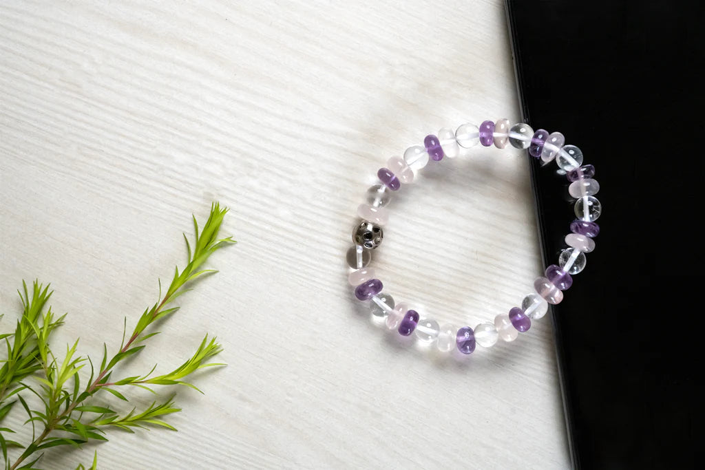 AMETHYST, ROSE QUARTZ AND CLEAR QUARTZ BRACELET FOR STRENGTH, LOVE AND FULFILLING RELATIONSHIP