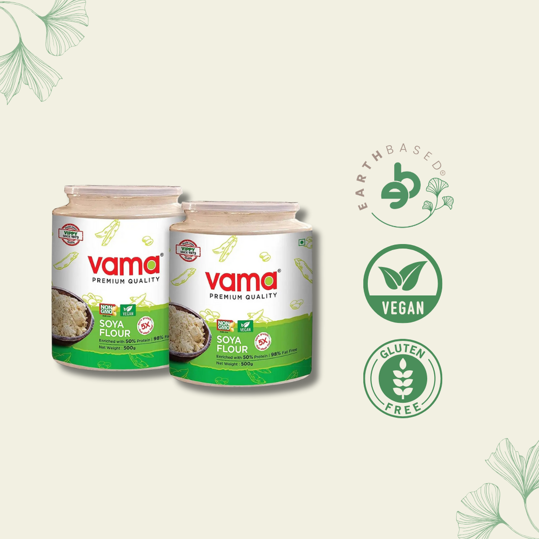 Vama SOYA Flour | 98% Fat-Free | Vegan | Gluten-Free | Pack of 2 500 g Each | Healthy Products