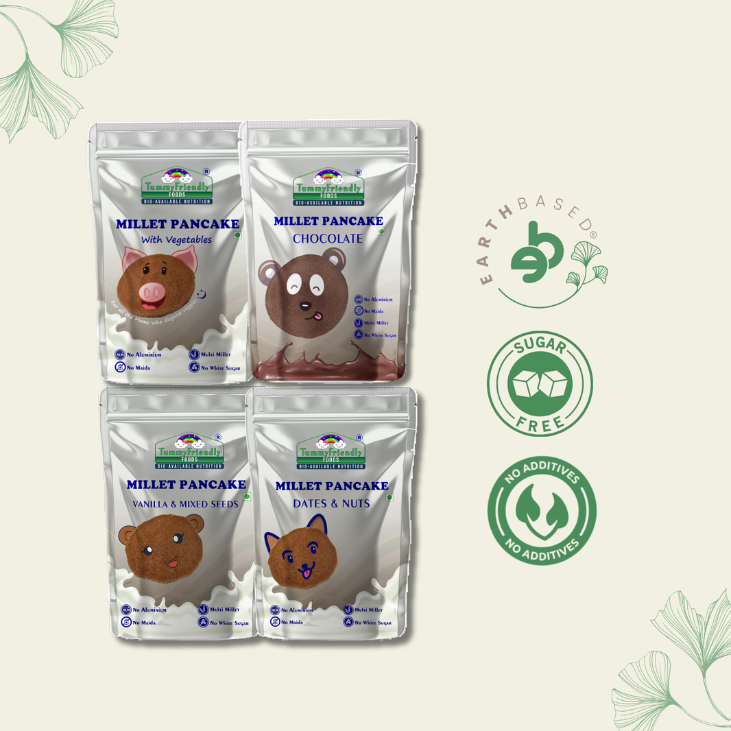 TummyFriendly Foods Aluminium-Free Millet Pancake Mixes Trial Packs with Chocolate, Nuts, Veggies 50 g (Pack of 4)